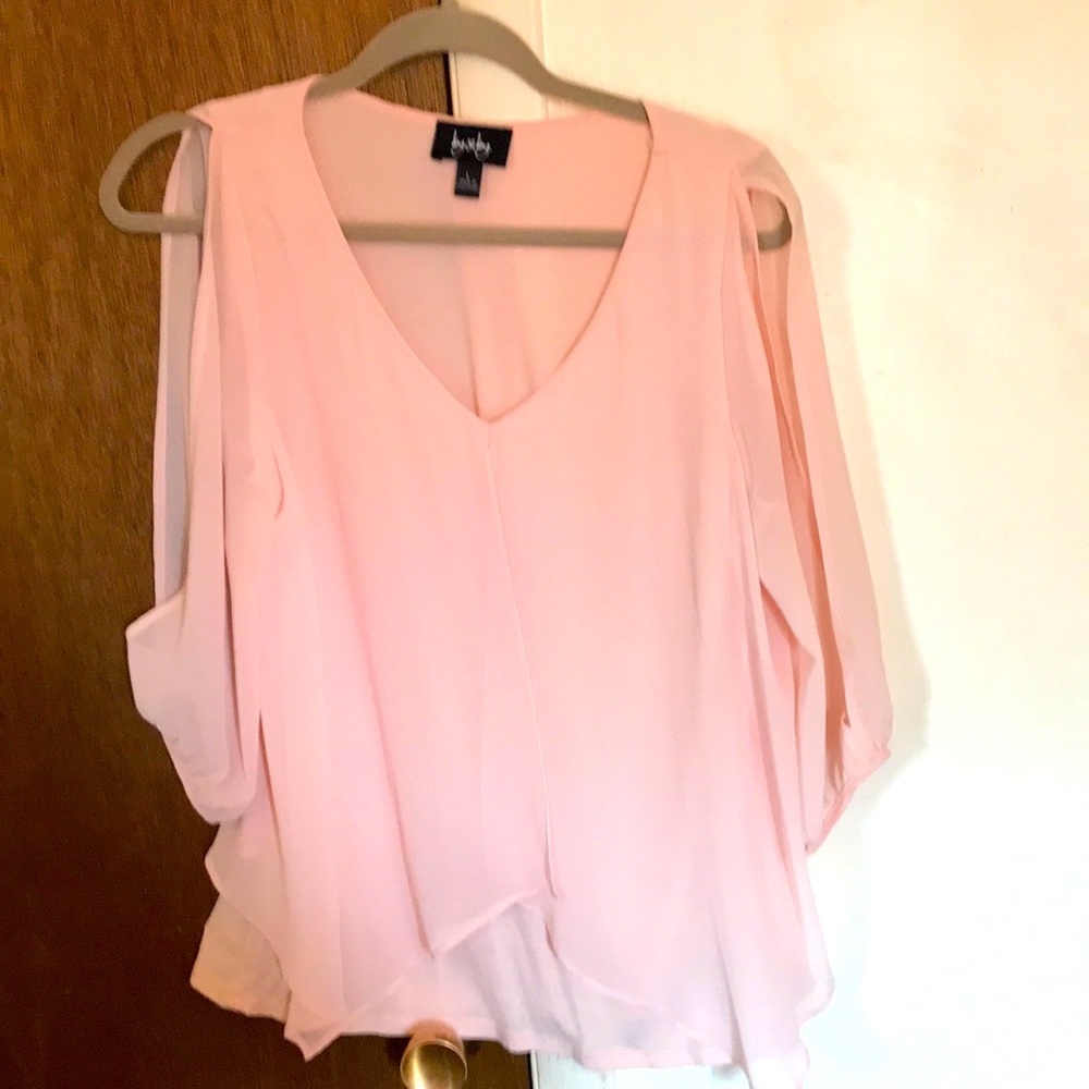 Sheer pastel pink peephole mid length sleeve